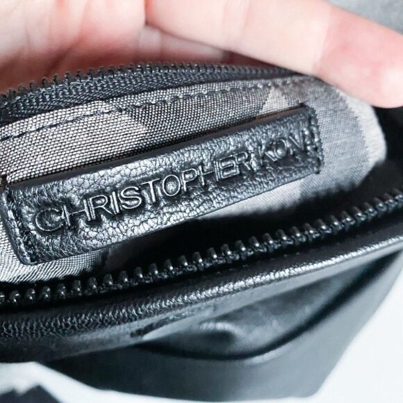 Christopher Kon Black Leather Convertible Fold Over Zip Detail Clutch - Picture 9 of 9